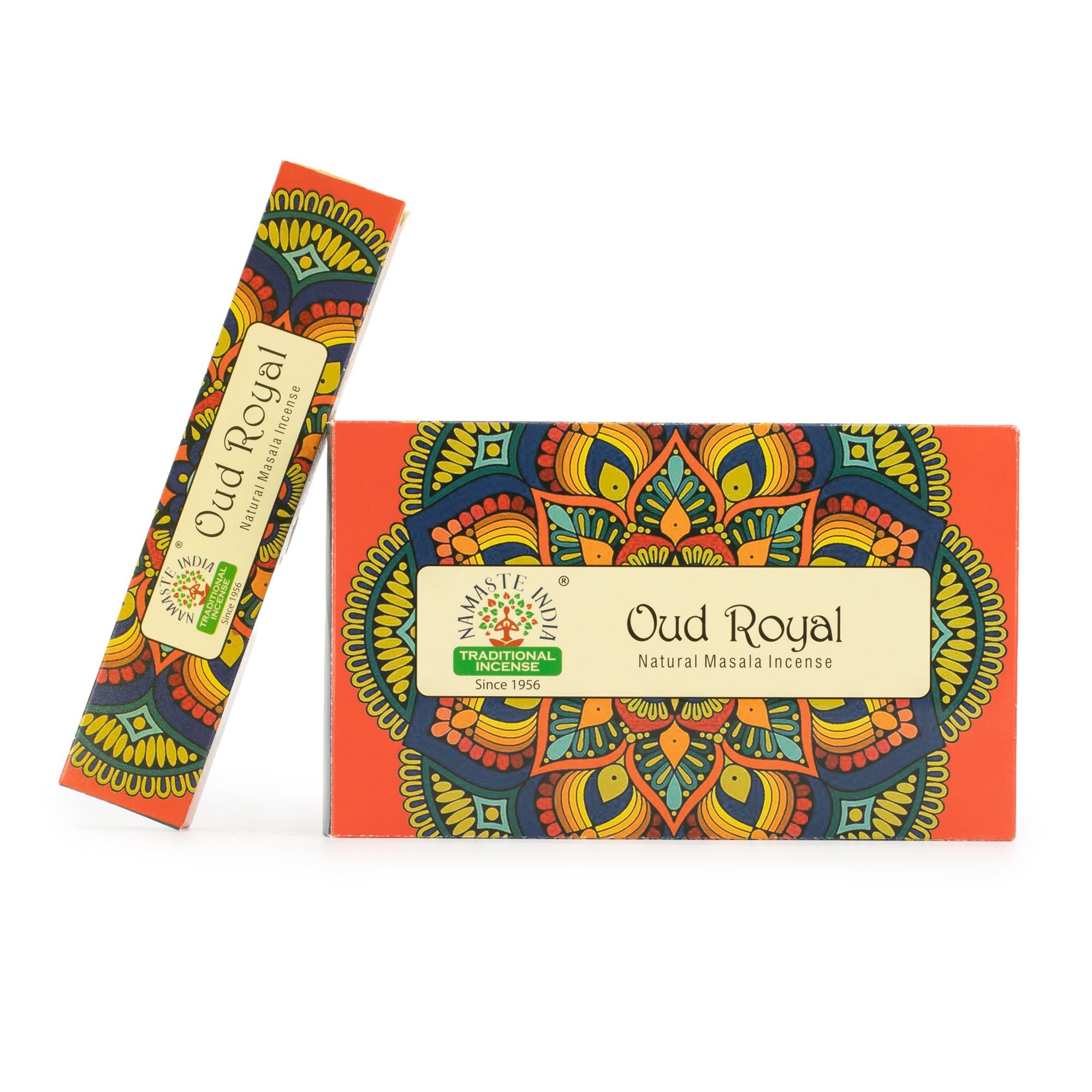 Boîte encens Oud Royal Namaste Mandala avec étui coloré style mandala