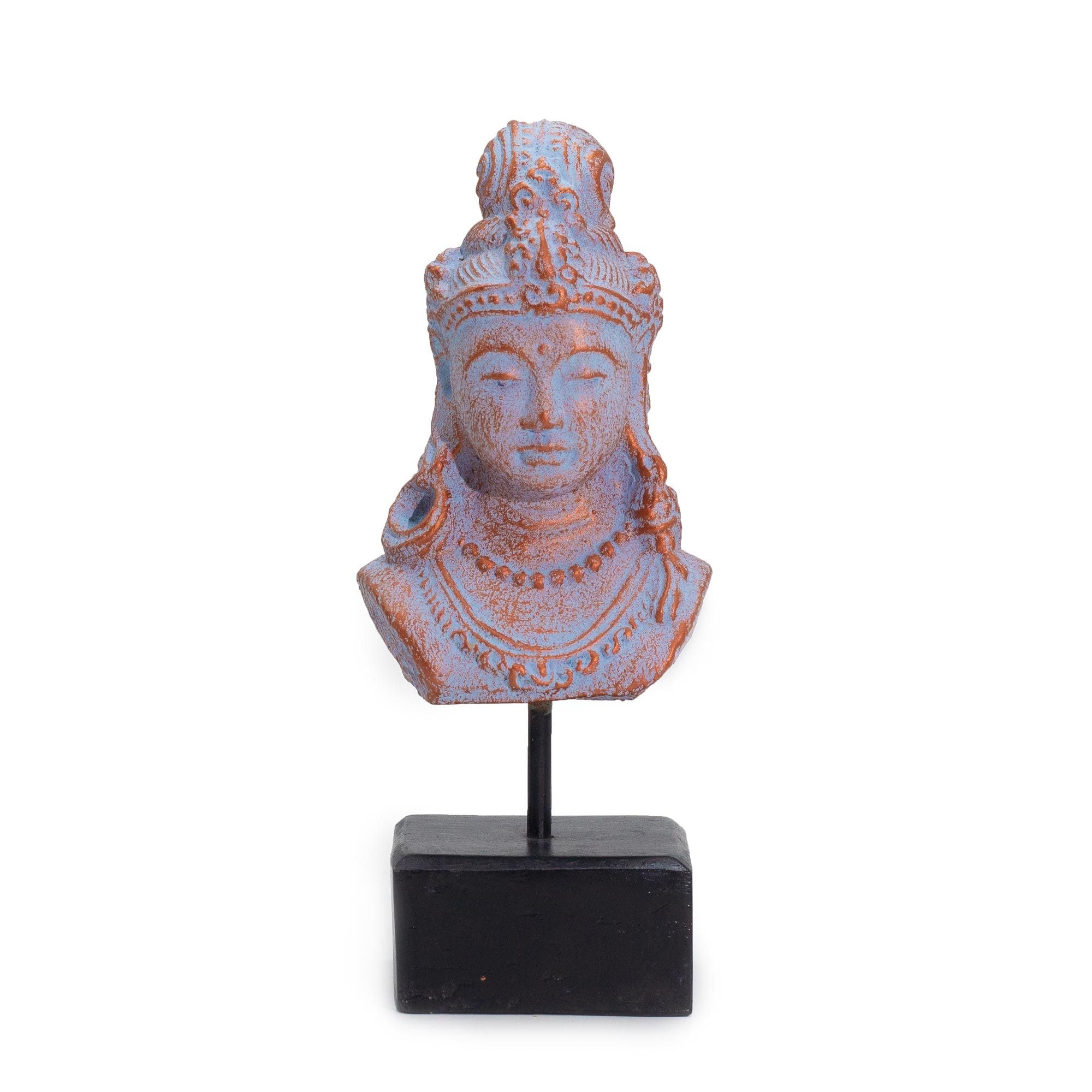statue princesse java bleu cuivré sur socle décoration zen artisanale indonésie