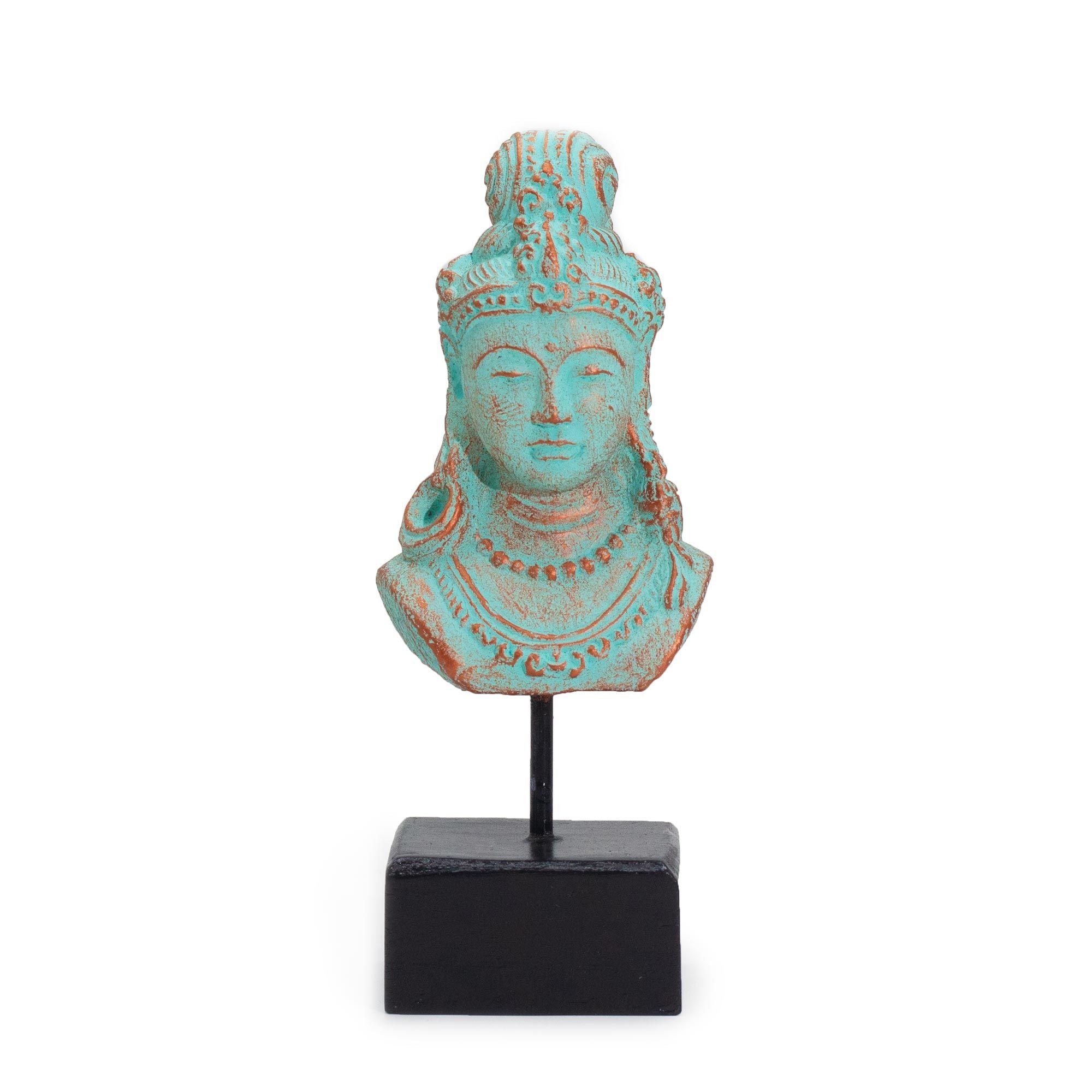 statue princesse java vert cuivré sur socle décoration zen artisanale indonésie