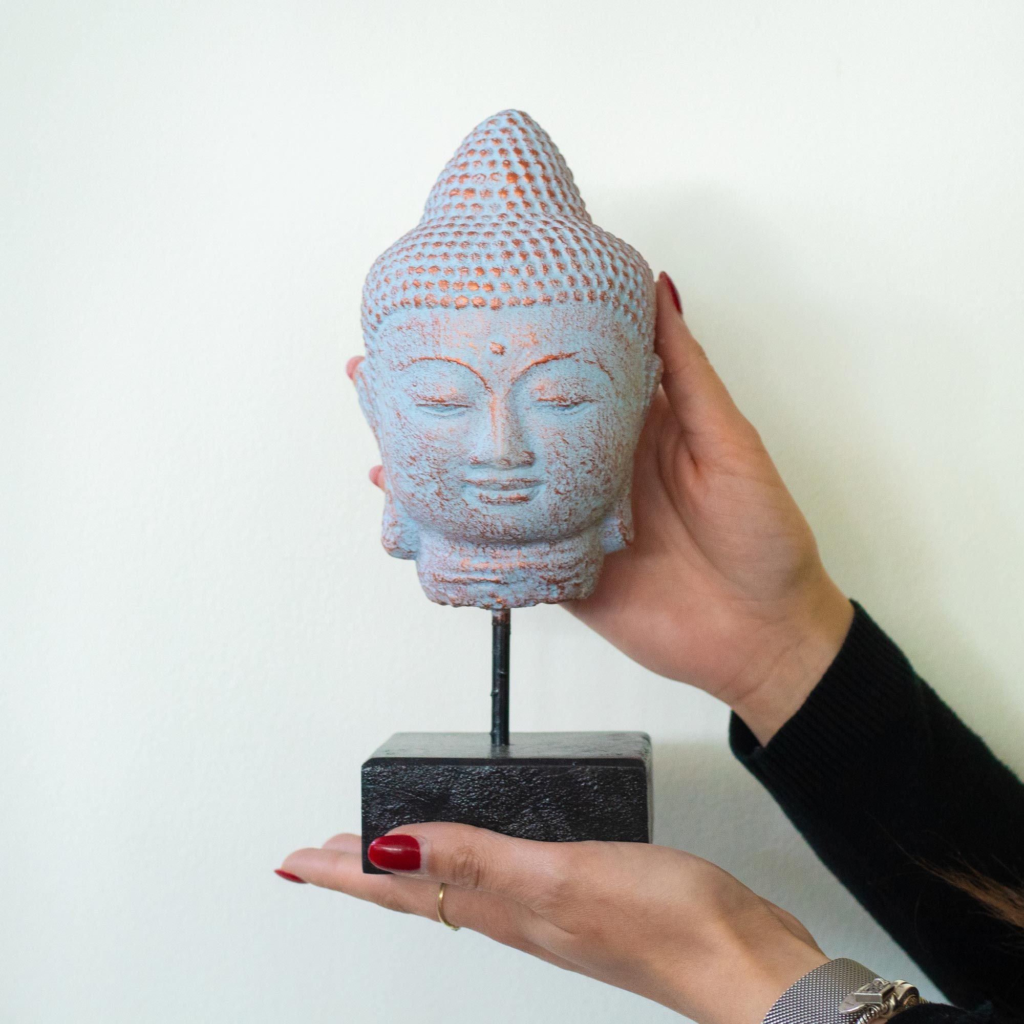 statue bouddha bleue cuivre taille objet deco zen meditation