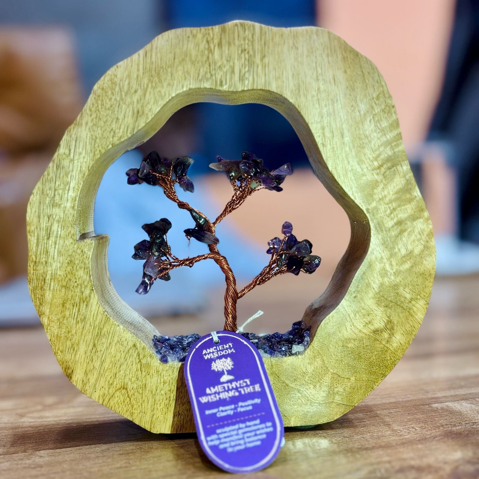 Arbre de Pierres Améthyste | Bague Bois de Manguier & 60 Éclats