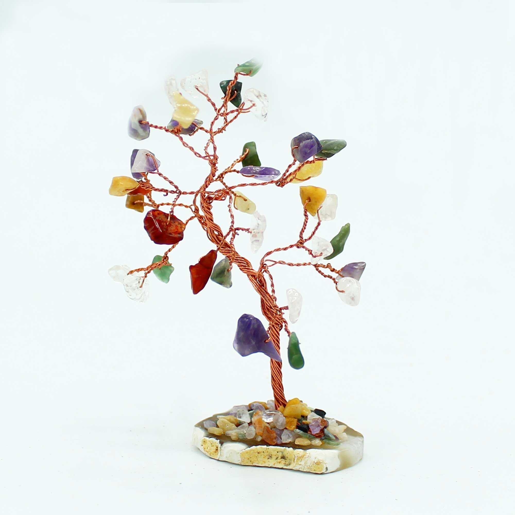 Arbre de Pierres Multicolores | Socle Agate Naturelle 35 Pierres