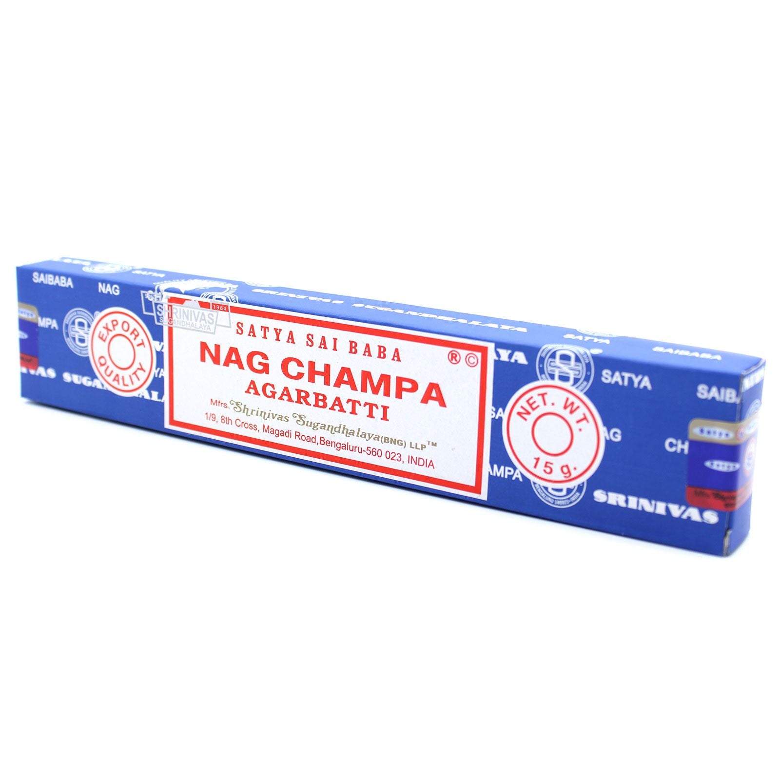 Boîte d’encens Nag Champa Satya Sai Baba 15g avec bâtons d’encens naturels indiens