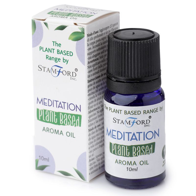 Flacon huile aromatique meditation avec son étui au design naturel, idéal pour diffusion et ambiance bien-être
