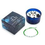 Bougie astrologique balance avec cristaux et bracelet en pierres naturelles présentés en coffret cadeau