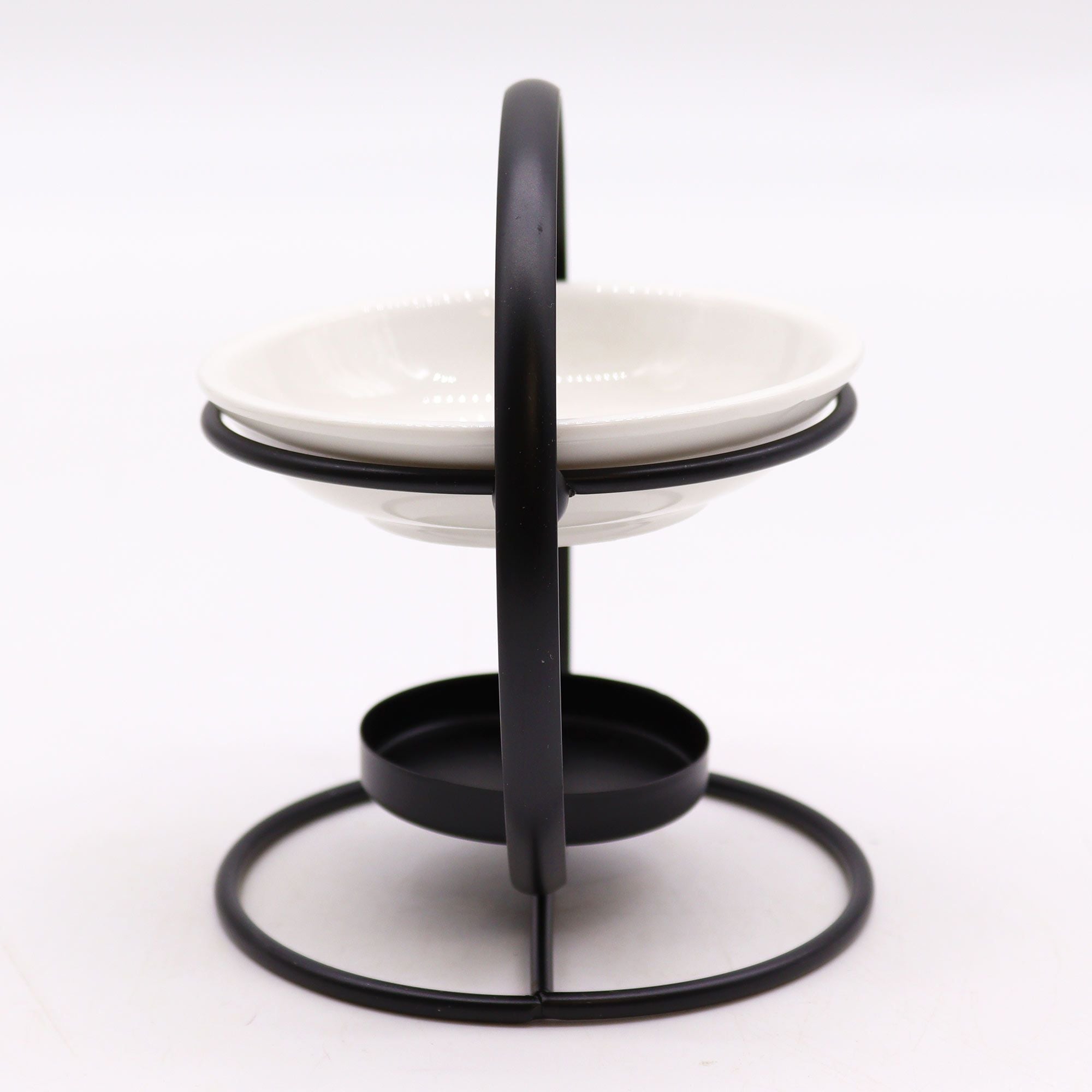 Brûleur aromathérapie rond avec structure métallique et support pour bougie chauffe-plat