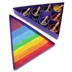 Coffret bols chantants chakras avec intérieur coloré expliquant les 7 centres énergétiques et leur signification