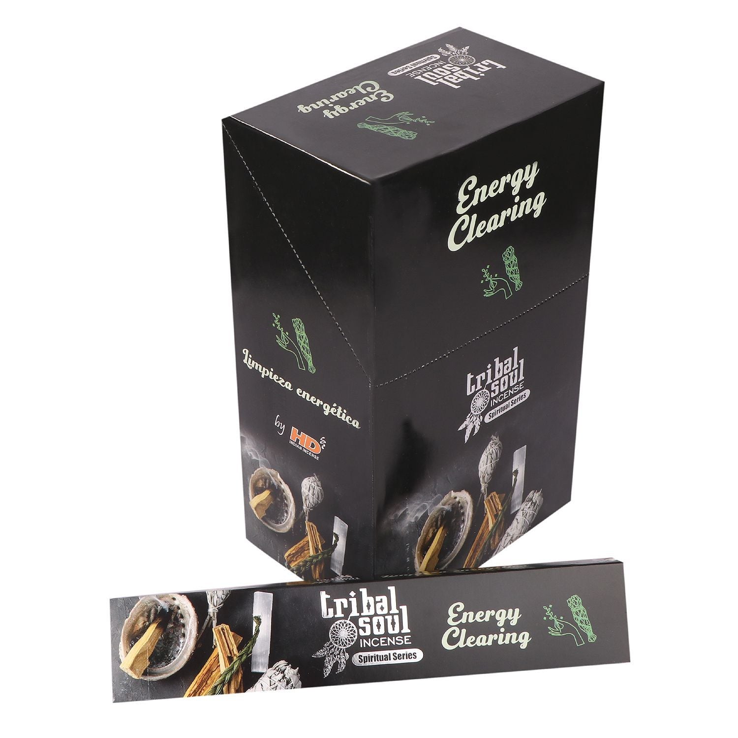 Boîte d’encens Tribal Soul energy clearing purification energetique avec bâtons d’encens et support en céramique pour rituels lunaires