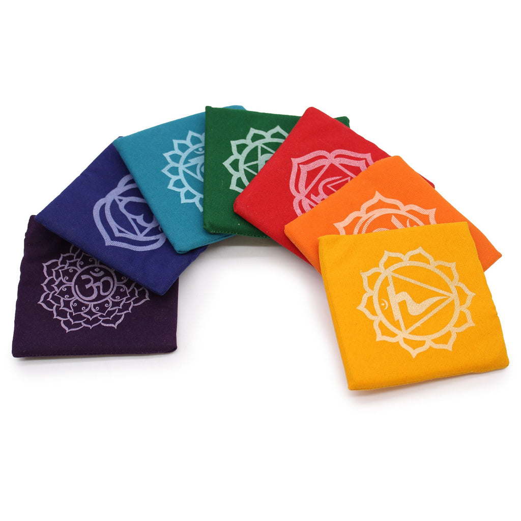 Coussins colorés chakras pour bols chantants avec symboles spirituels, supports de méditation