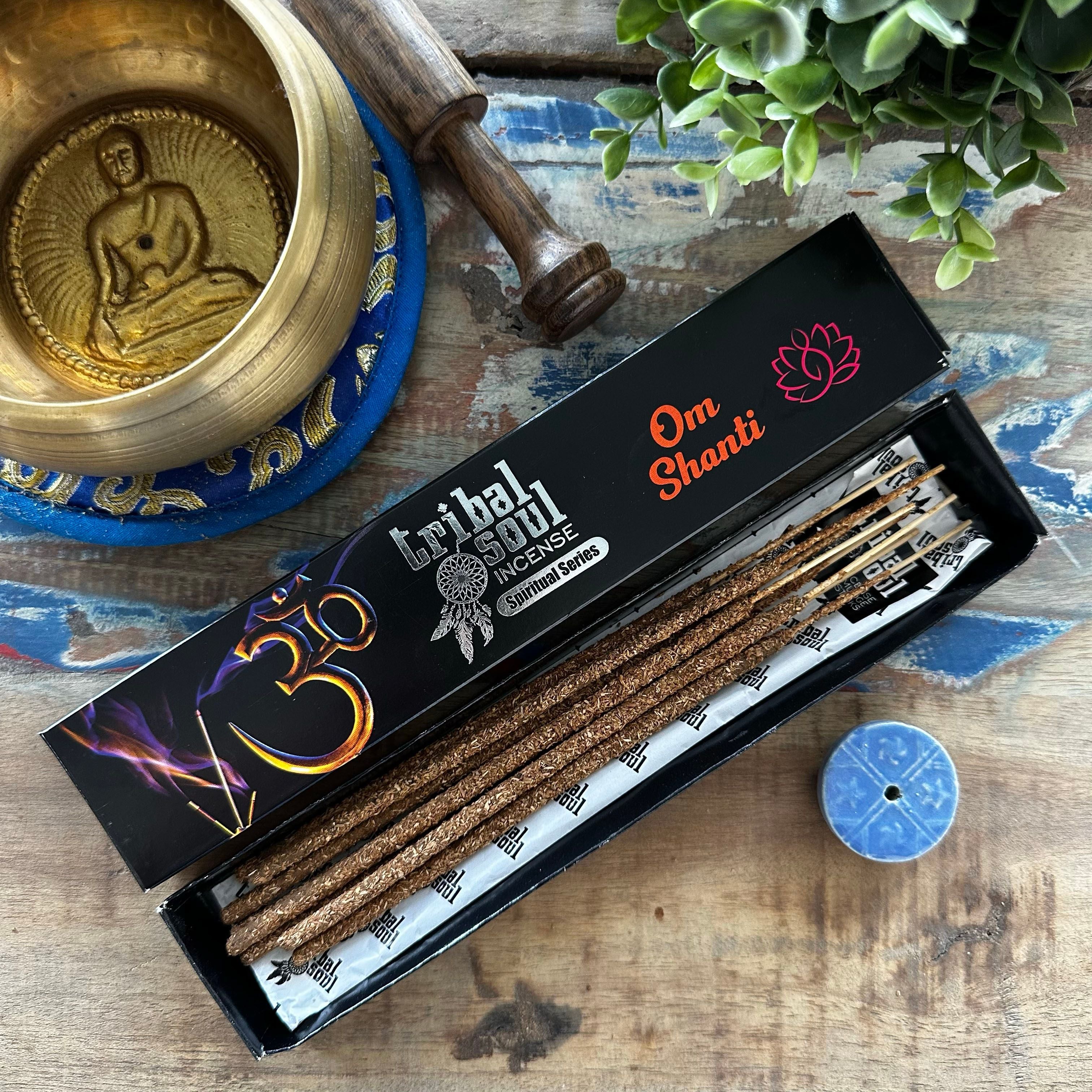 Bâtons d’encens Tribal Soul ohm shanti paix interieure avec porte-encens en céramique, ambiance spirituelle et paix interieure