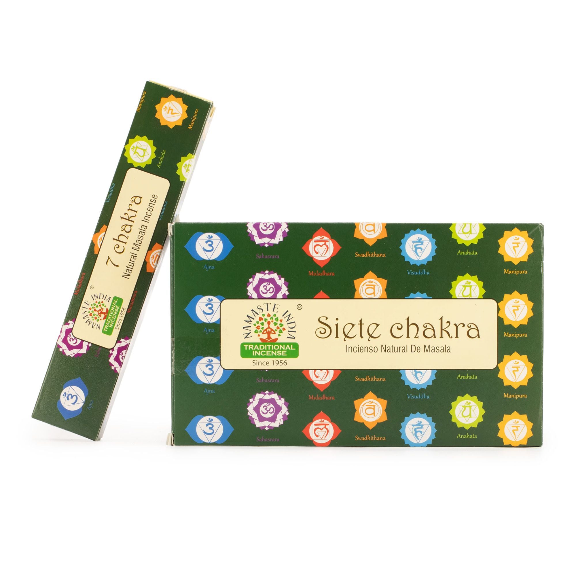 Boîte encens 7 chakras Namaste Mandala avec packaging coloré inspiration chakras