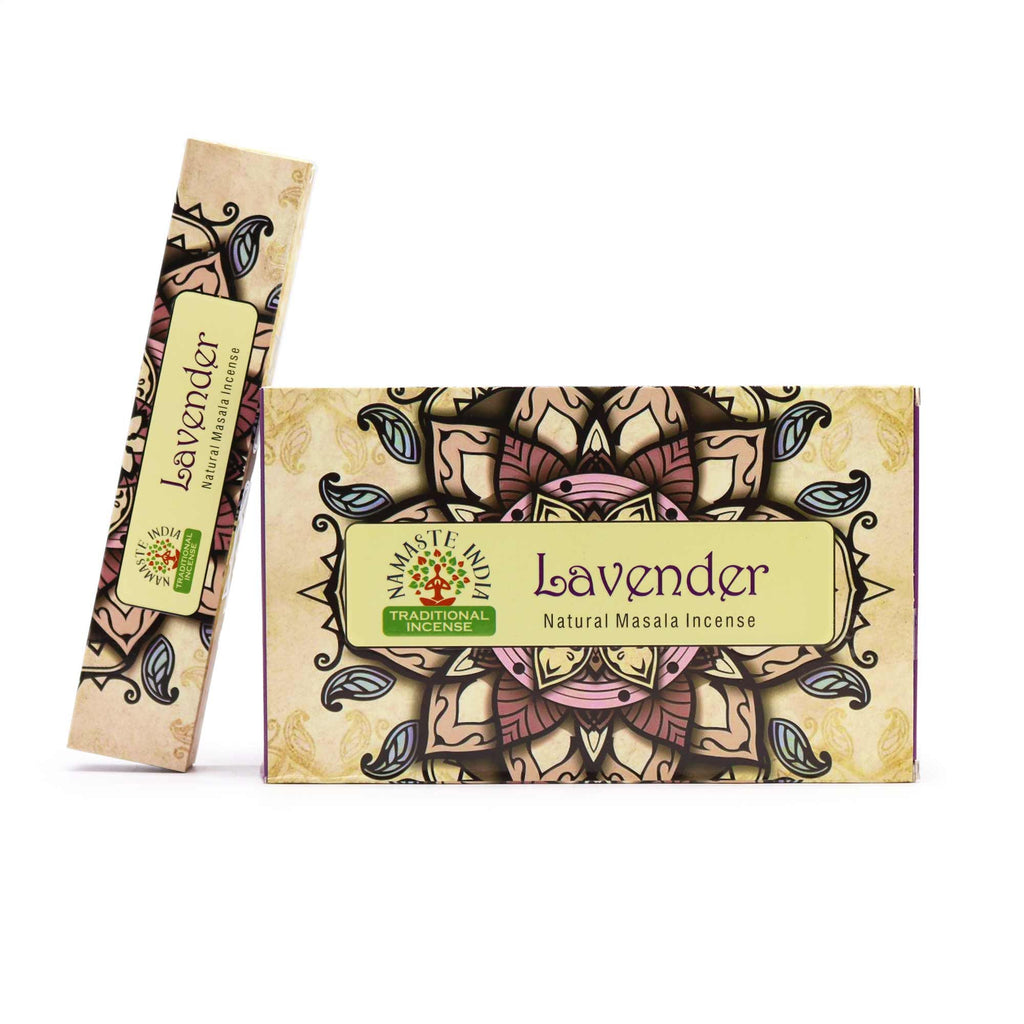 Boîte d’encens Namaste Mandala lavande avec bâtonnets naturels, parfum apaisant pour relaxation et méditation