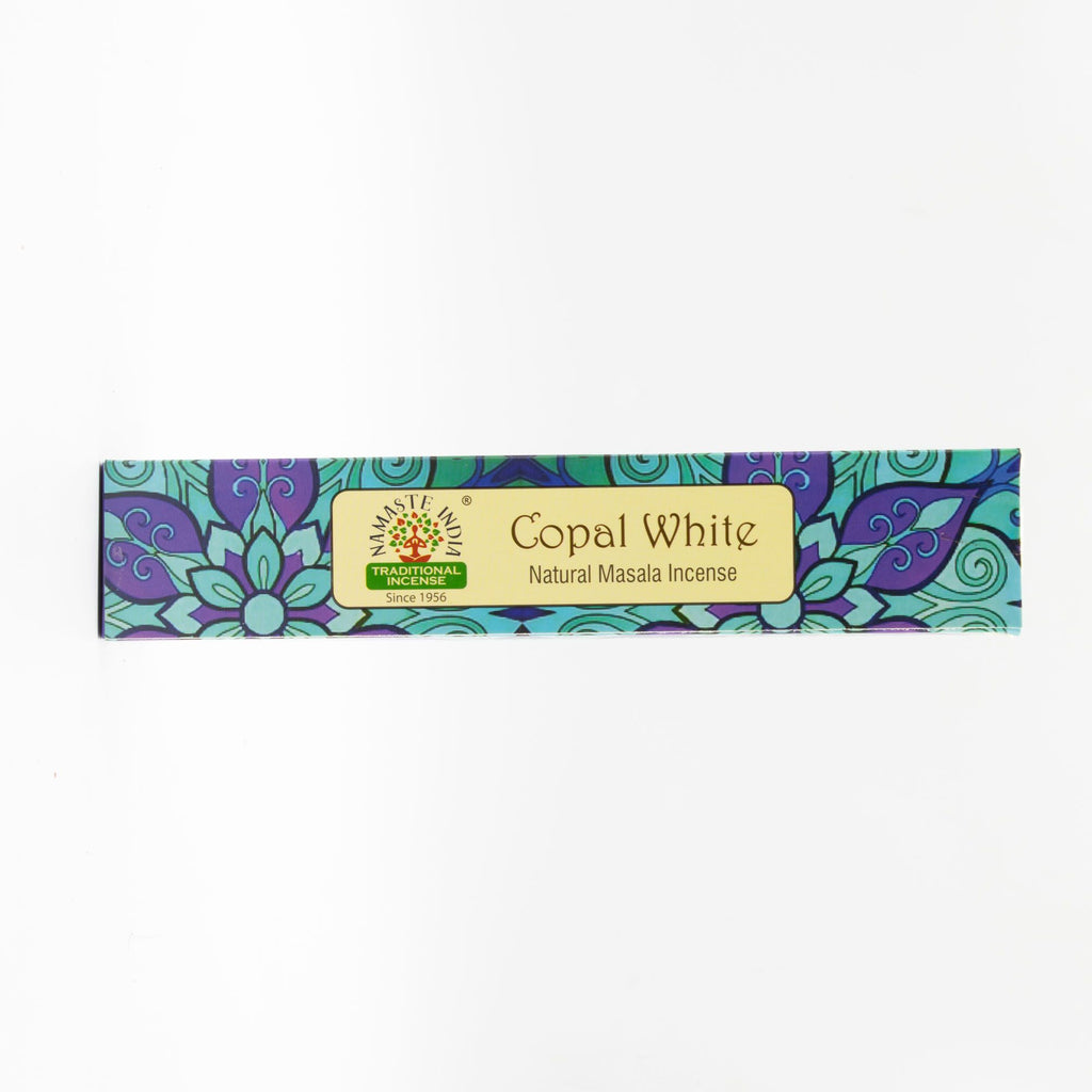 Étui encens copal blanc design mandala coloré parfum oriental et boisé