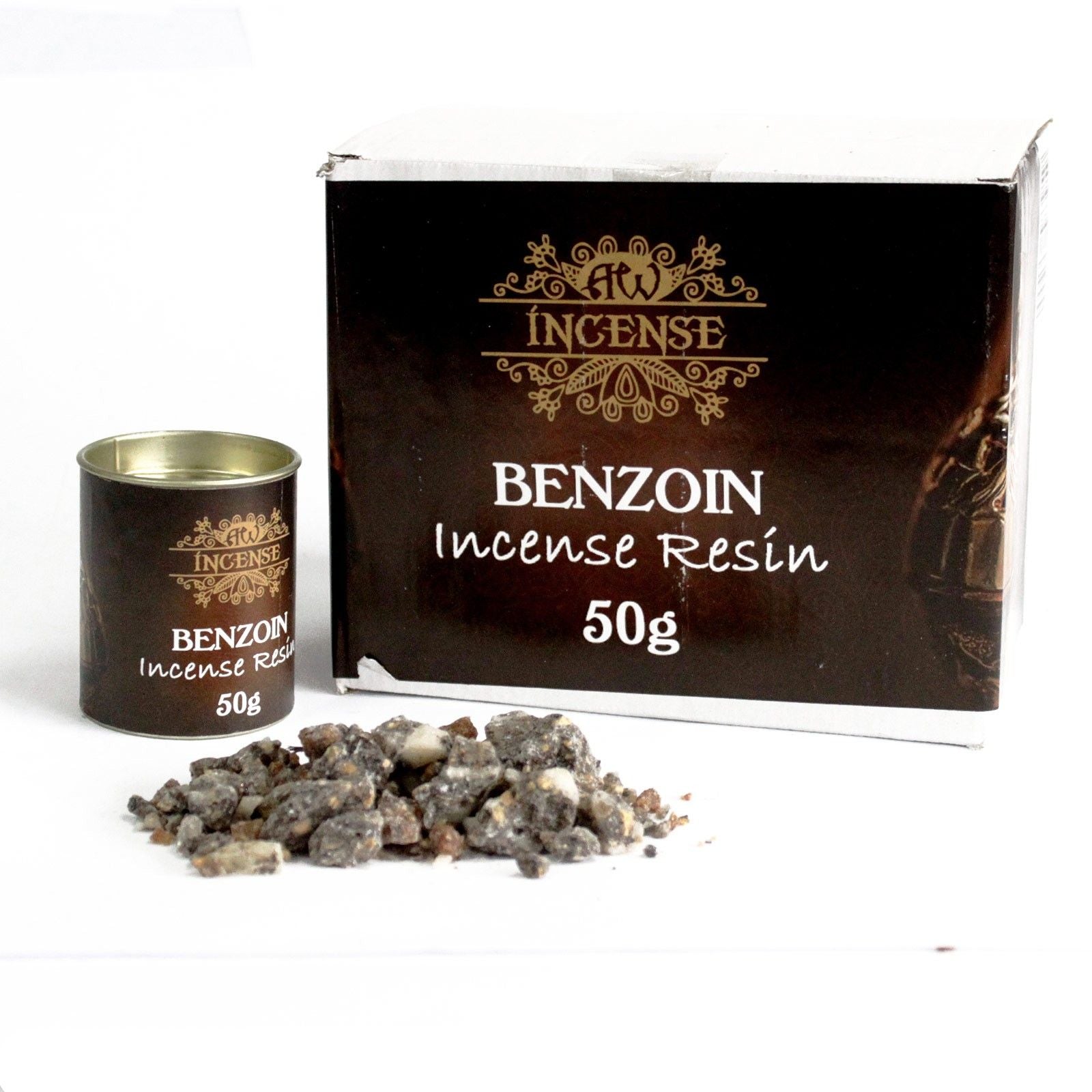 Résine d’encens benjoin 50g avec boîte et grains naturels pour purification et rituel spirituel