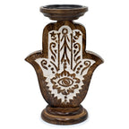 Bougeoir main de Fatma en bois de manguier 25x18 cm symbole protection spirituelle