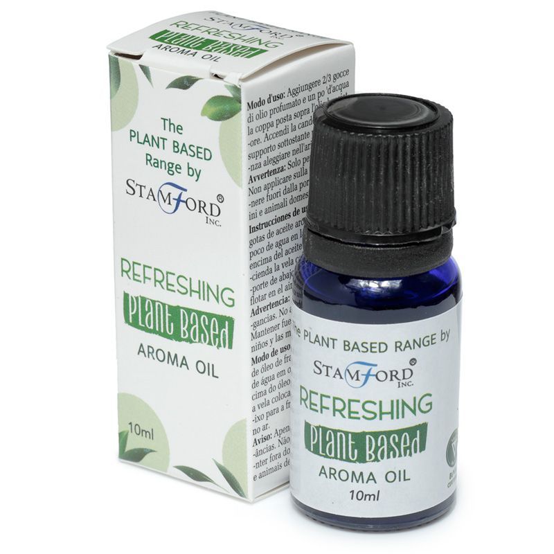 Flacon huile aromatique rafraichissante avec son étui au design naturel, idéal pour diffusion et ambiance bien-être