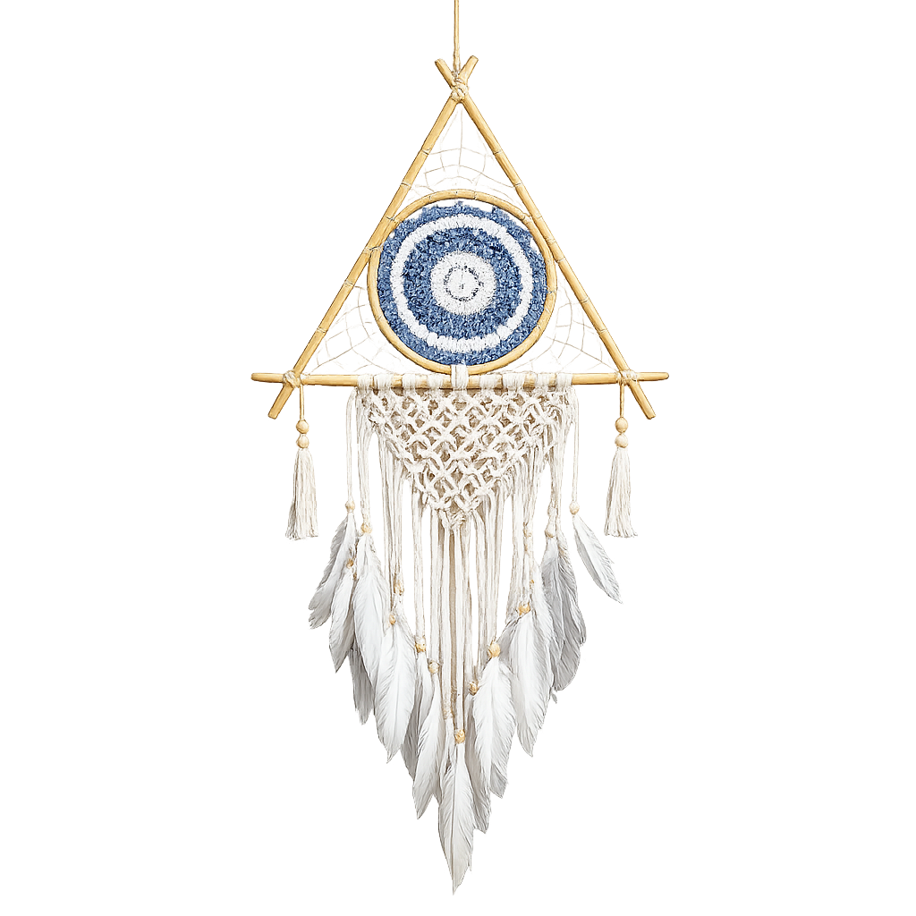 Attrape-Rêves Macramé Pyramide | Blanc & Gris Apaisant