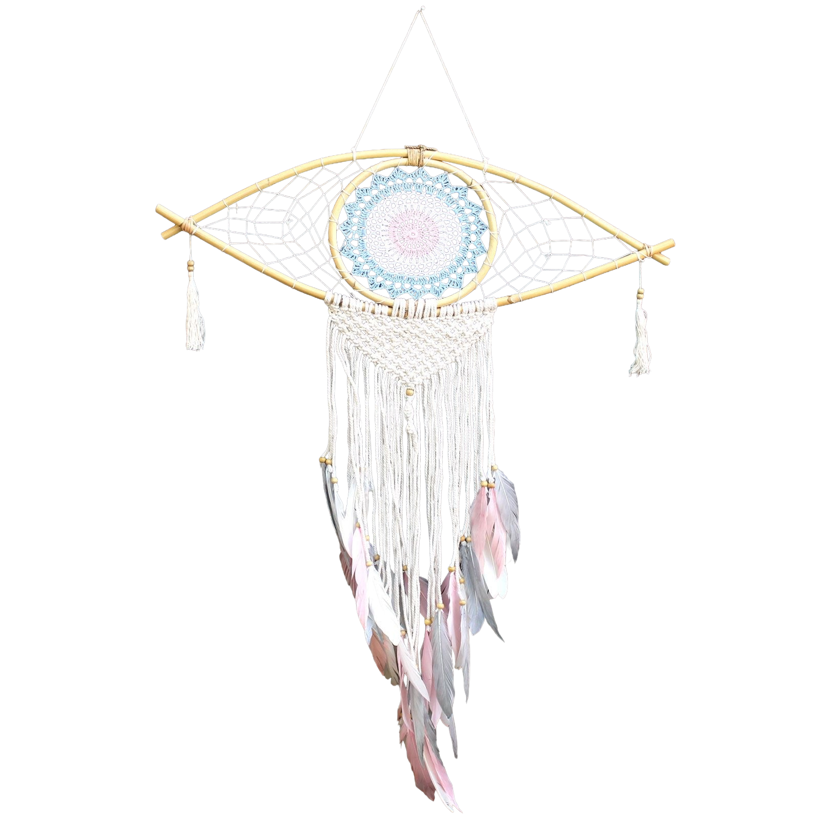Attrape-Rêves Macramé Œil | Décoration Cocooning Bleu, Blanc & Rose