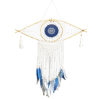 Attrape-Rêves Macramé Œil | Décoration Zen Blanc Bleu Gris