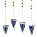 Pendules orgonite lapis lazuli avec chaîne chakra multicolore pour radiesthésie et équilibre énergétique