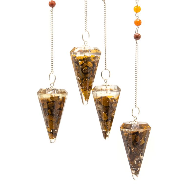Pendules orgonite lapis lazuli avec chaîne chakra multicolore pour radiesthésie et équilibre énergétique