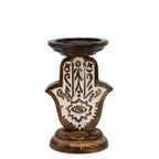 Bougeoir main de Fatma en bois de manguier 18x11 cm symbole protection spirituelle