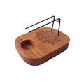 Support palo santo en bois de teck motif mandala détaillé, porte encens et bâtons de fumigation