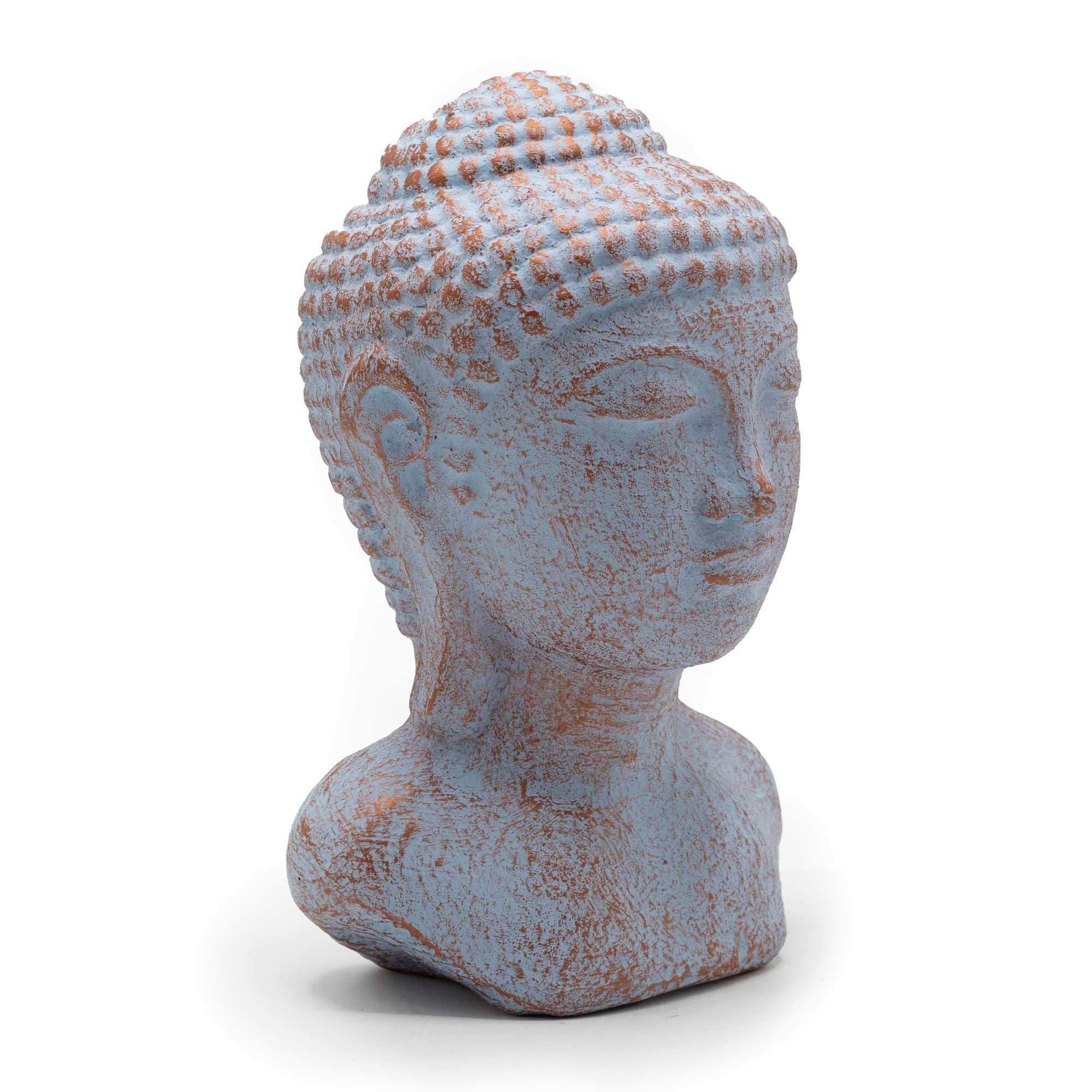 statue tête bouddha bleu cuivre profil décoration méditation