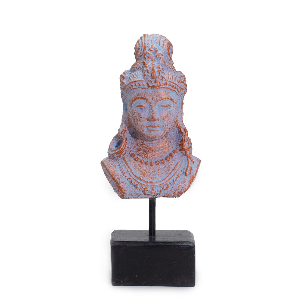 statue princesse java bleu cuivré sur socle décoration zen artisanale indonésie