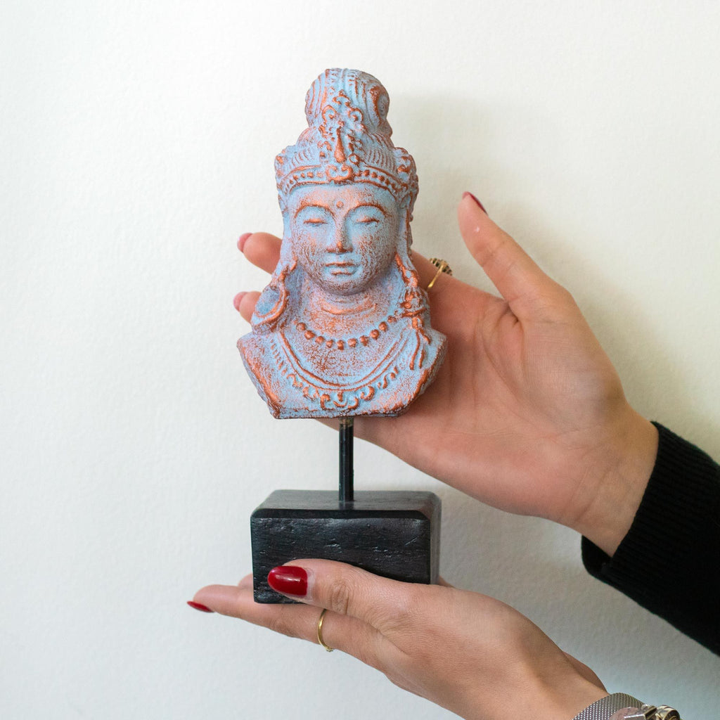 statue princesse java bleu cuivré tenue dans la main taille réelle décoration zen