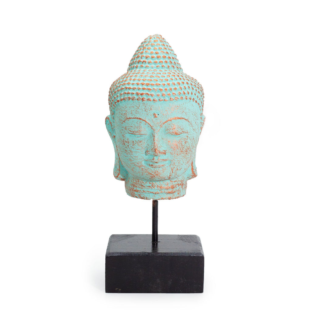 statue tete bouddha verte cuivre decoration zen harmonie