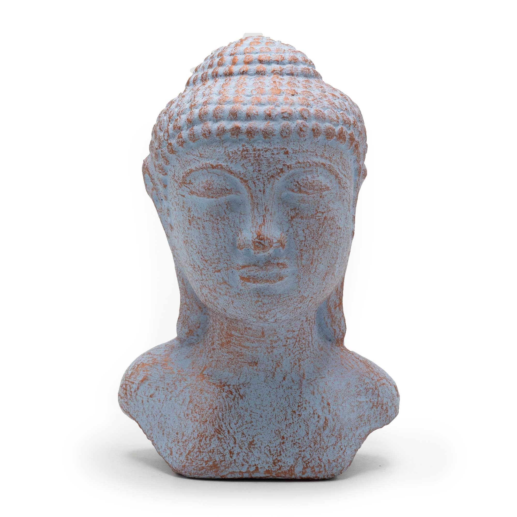 statue bouddha bleu cuivré tête décoration zen artisanale indonésie