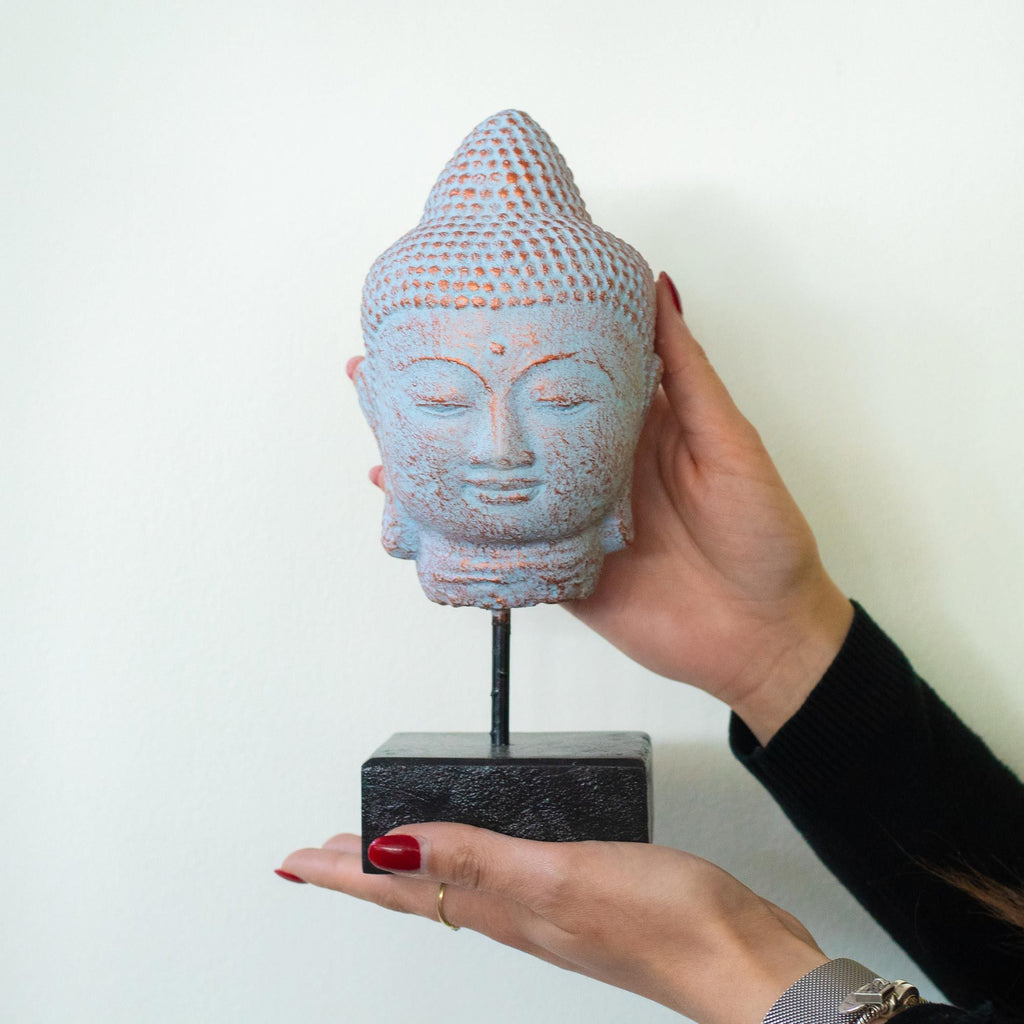 statue bouddha bleue cuivre taille objet deco zen meditation