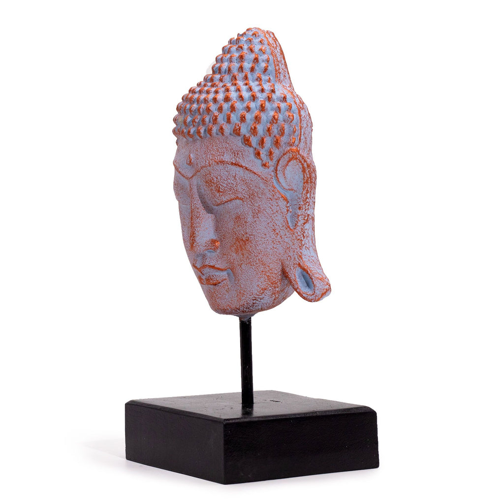 statue bouddha bleue cuivre vue cote decoration zen interieur