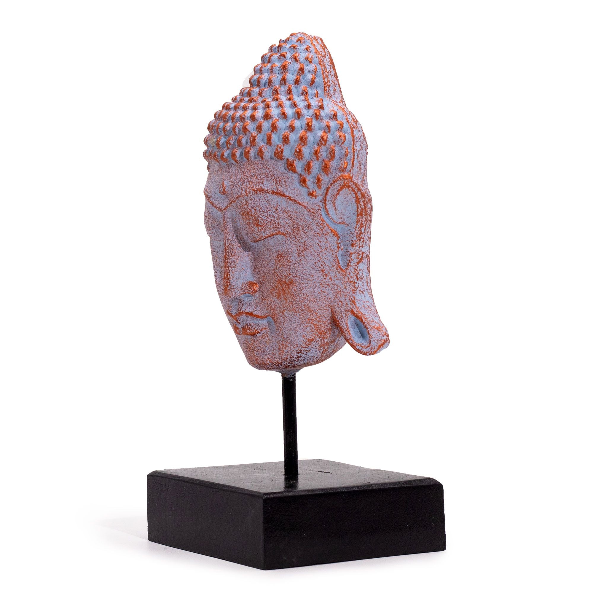 statue bouddha bleue cuivre vue cote decoration zen interieur