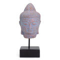 statue tete bouddha bleue cuivre sur socle decoration zen calme