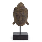 statue tete bouddha foncee sur socle decoration zen apaisante