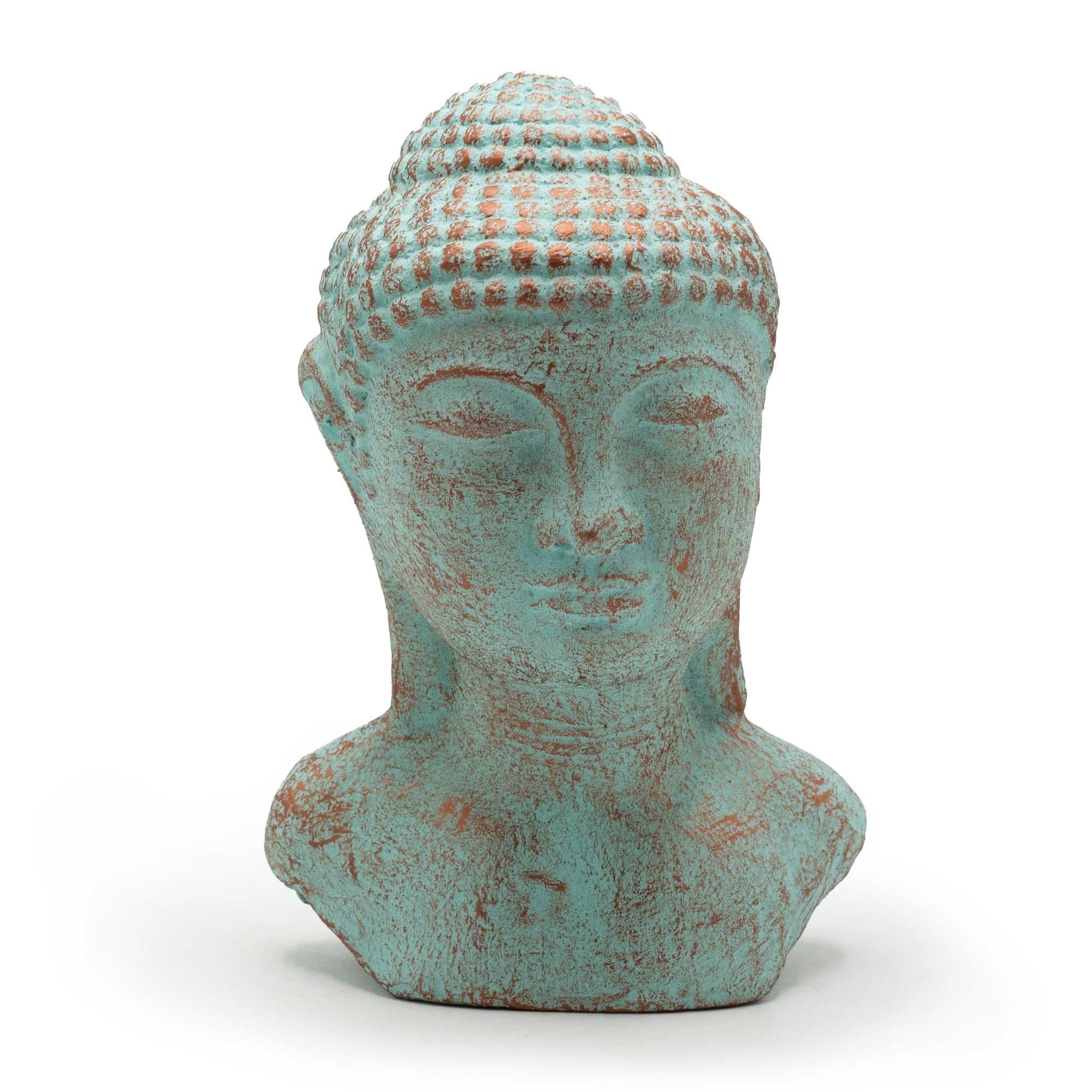 statue bouddha vert cuivré tête décoration zen artisanale
