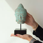 statue bouddha verte cuivre taille decoration zen meditation