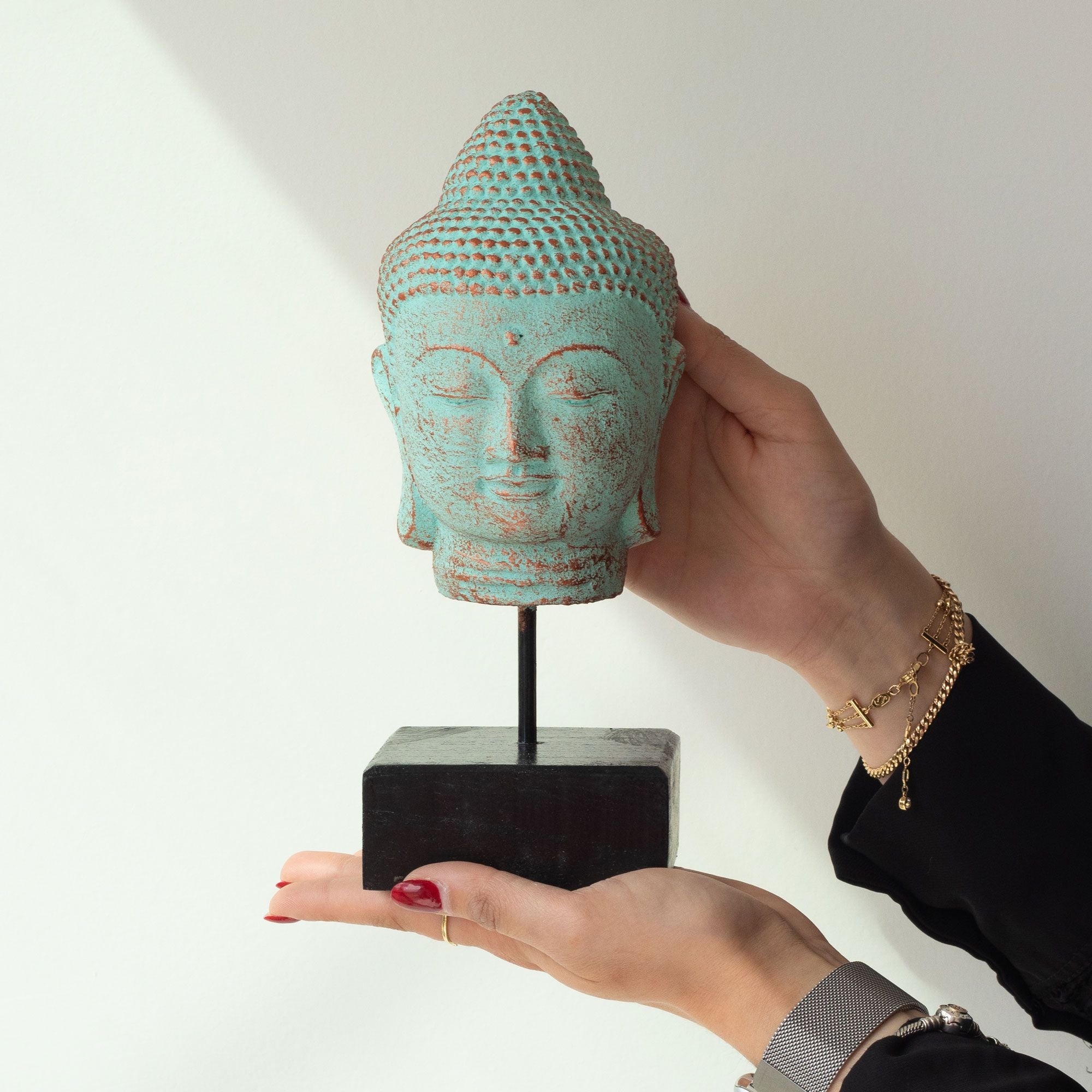 statue bouddha verte cuivre taille decoration zen meditation