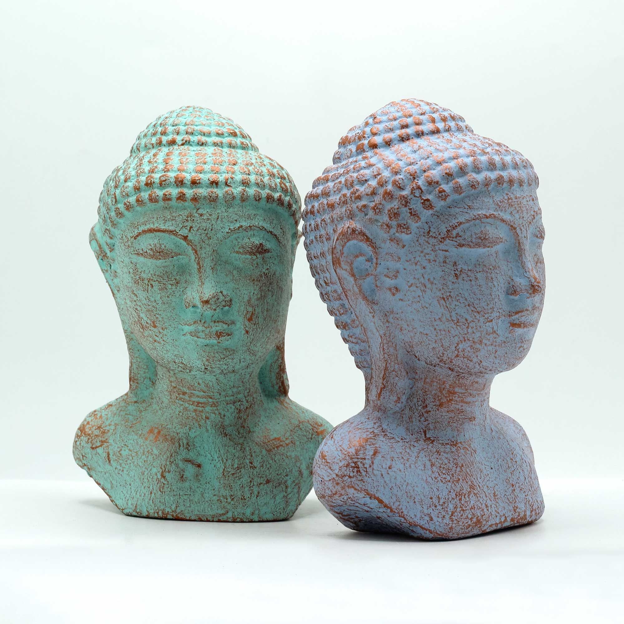 statues bouddha vert et bleu décoration zen artisanale