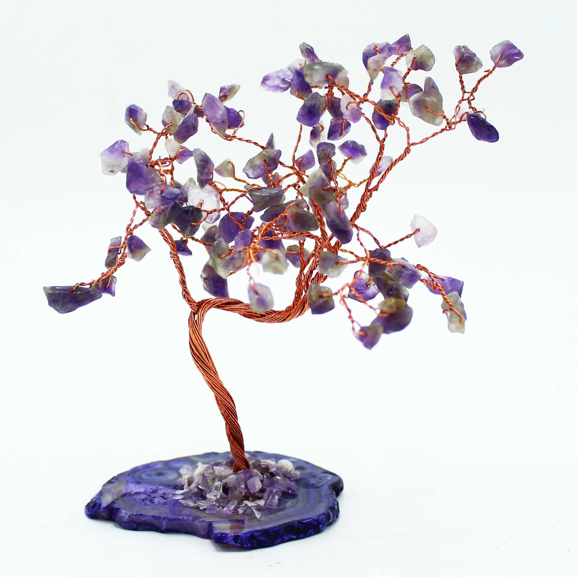 Arbre en améthyste avec pierres violettes et base en agate naturelle, décoration énergétique favorisant apaisement