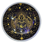 assiette offrande deesse doree vue angle objet rituel spirituel metal emaille