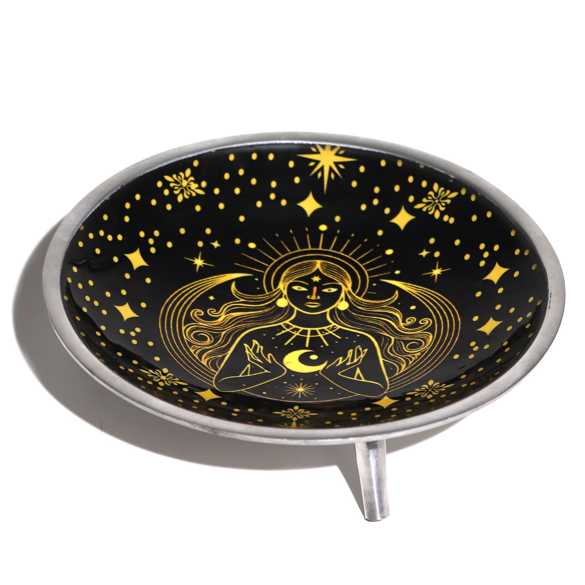 assiette offrande deesse doree metal emaille symbole feminin autel rituel meditation