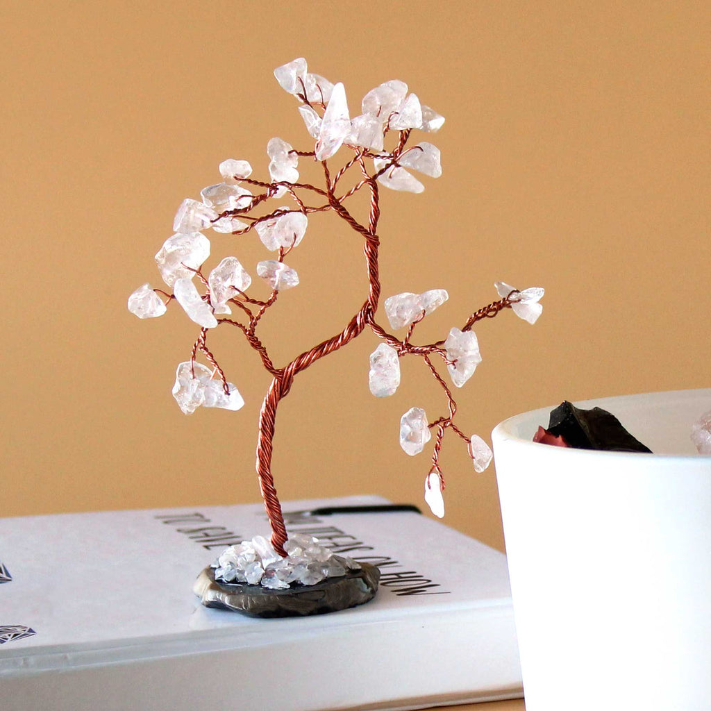 Arbre de Pierres Quartz Cristal | Décoration Zen sur Socle Agate Noire