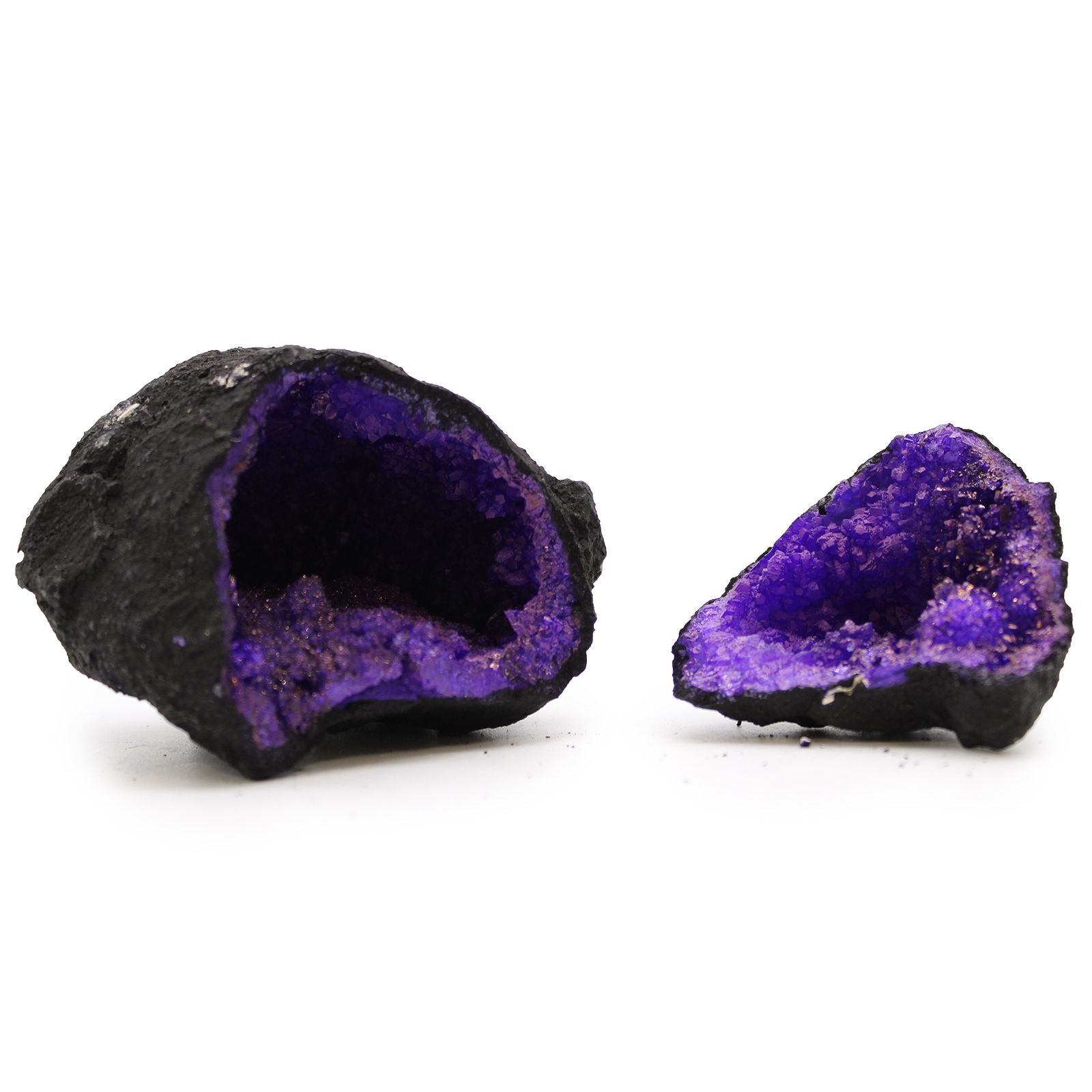 Géode Calcite Colorée Roche Noire | Violet Intense & Décoration Zen
