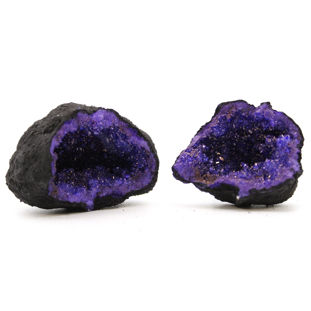 Géode Calcite Colorée Pierre Noire | Décoration Bleue Unique