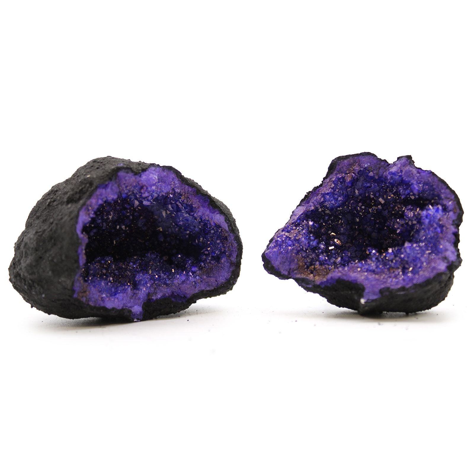Géode Calcite Colorée Pierre Noire | Décoration Bleue Unique