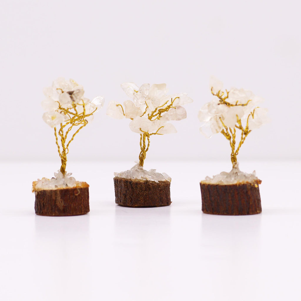 Arbre de Pierres Quartz Cristal Mini | Décoration Zen sur Socle Bois