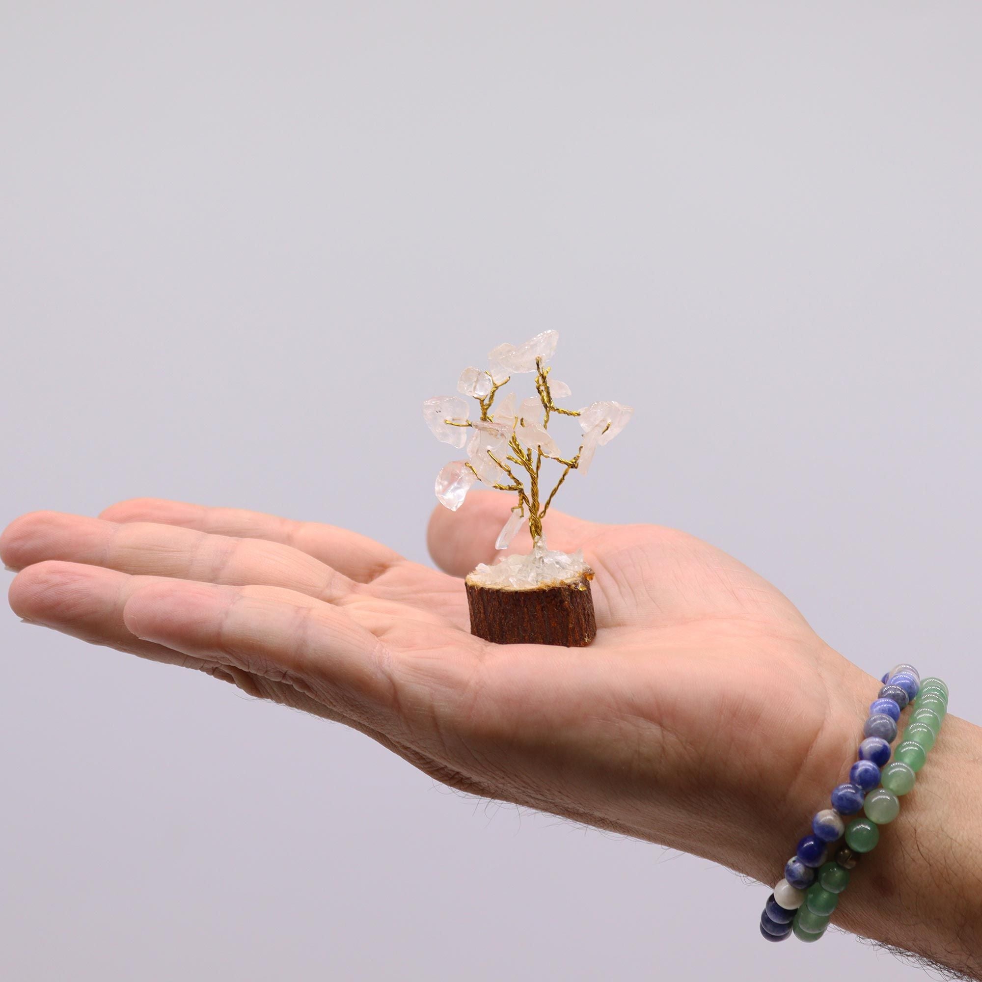 Arbre de Pierres Quartz Cristal Mini | Décoration Zen sur Socle Bois